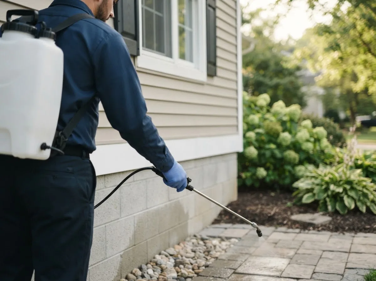 Pest control technician inspecting a home in Mill Creek, IN
